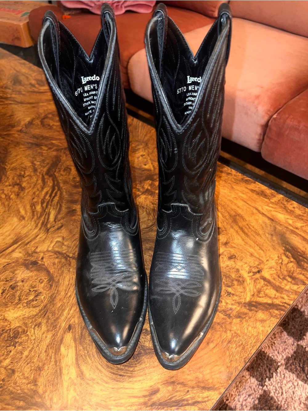 Laredo Black Leather Western Cowboy Boots with Pointed Toe - Picture 5 of 6